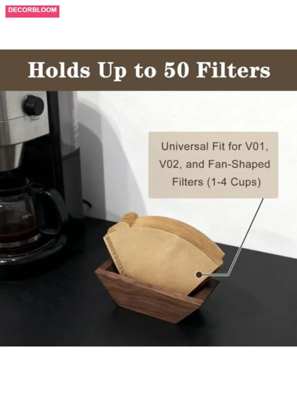 Walnut Magnetic Coffee Filter Holder for V60 Cone Filters, Holds 100